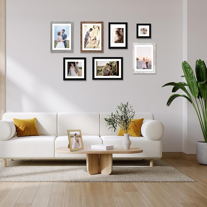 Hongkee 12x12 Picture Frame Set of 4 - Made of Glass and Black Wooden Frame, Display Square Pictures 10x10 with Mat or 12 x 12 without Mat, Desktop & Wall Collage Photo Frame