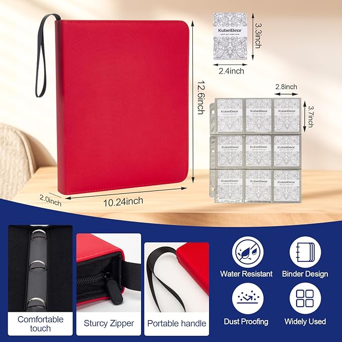 Card Binder – 720 Capacity, Zippered Trading Card Holder for MTG, Sports & Collectible Cards – Acid-Free, Durable & Travel-Friendly Storage (Red dots, 9 Pocket)