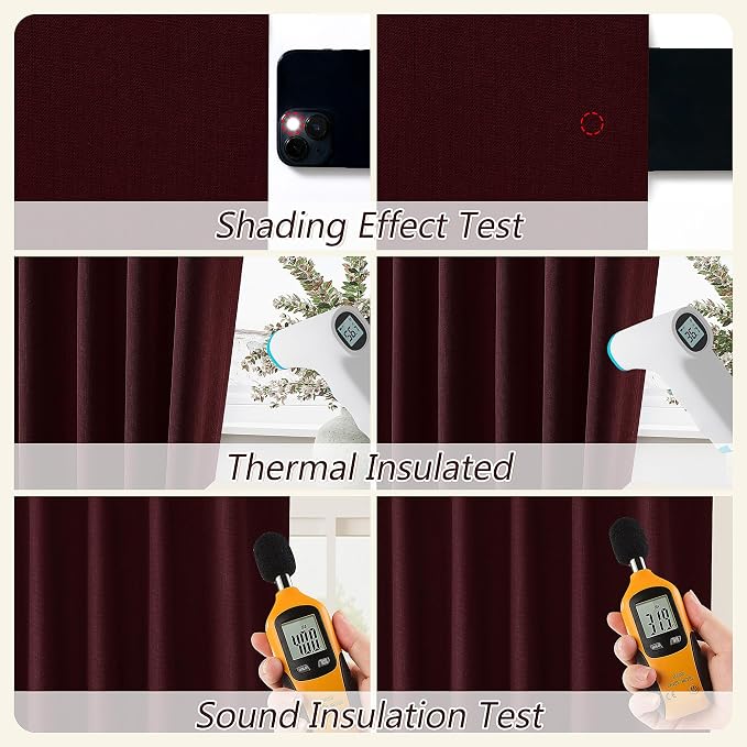 Guken 100% Blackout Curtains 96 Inch Length 2 Panels Set for Living Room Bedroom Back Tab Thermal Insulated Black Out Linen Drapes Room Darkening Window Curtains 96 Inches Long,Burgundy
