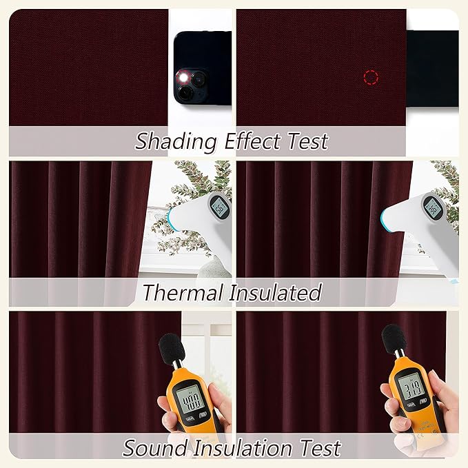 Guken 100% Blackout Curtains 108 Inch Length 2 Panels Set for Living Room Bedroom Back Tab Thermal Insulated Black Out Linen Drapes Room Darkening Window Curtains 108 Inches Long,Burgundy