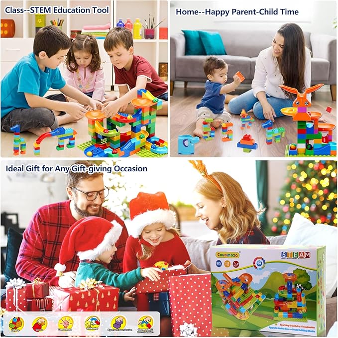 COUOMOXA Marble Run Building for Kids: STEM Building Blocks Set Compatible with Classic Bricks - Educational Toys for Kids Ages 3 4 5 6 7 8+ Home Classroom for Boys Girls