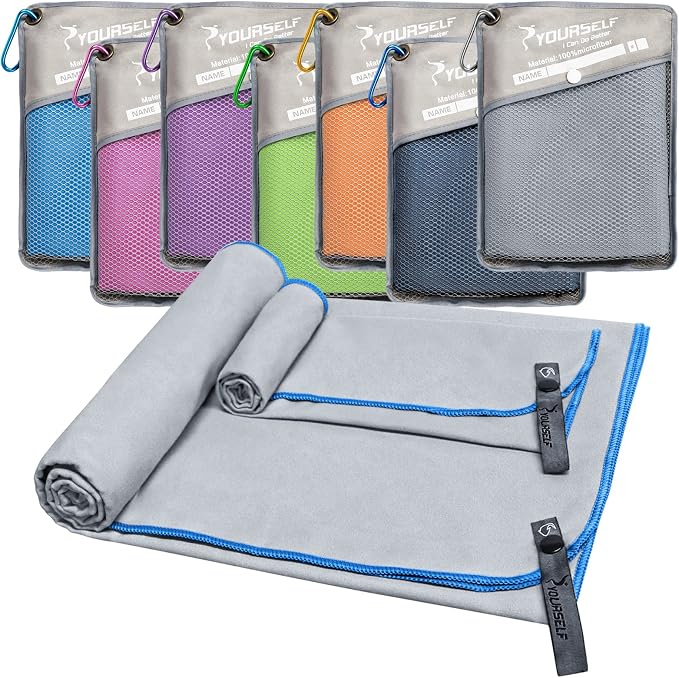 SYOURSELF 2 Pack Microfiber Camping Towel, Quick Dry Towel, Soft Absorbent Compact Travel Gym Workout Sweat Towel for Beach Yoga Swim Travel Camping Hiking Backpack Essentials (L:60"x30"+12"x24")