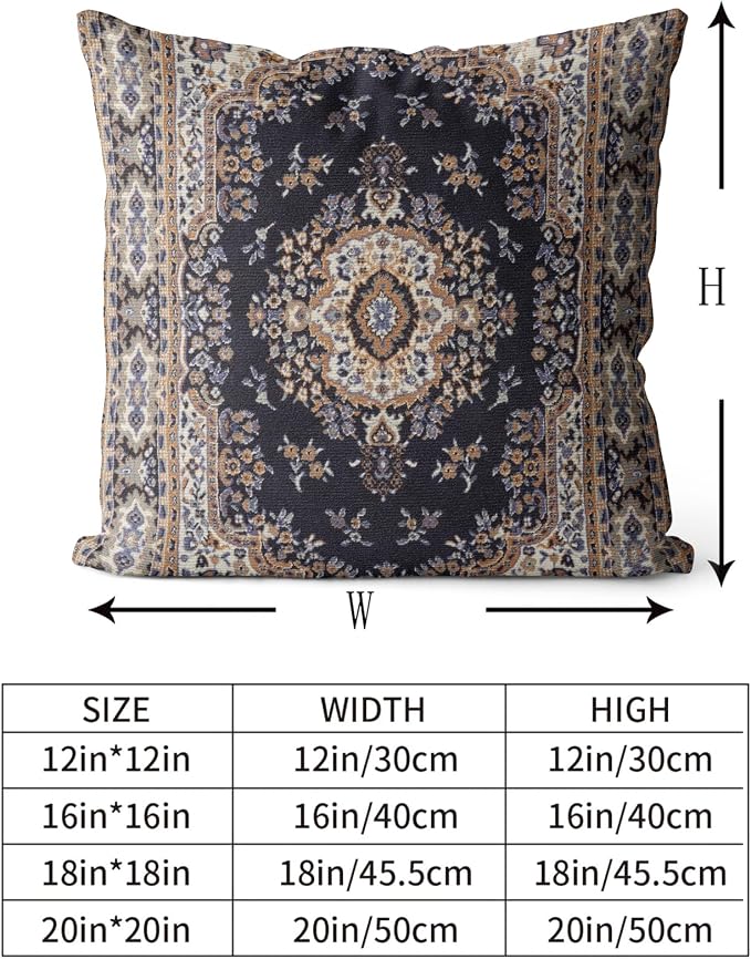 Snycler Boho Throw Pillow Covers 20x20 inch Set of 2 Black Medallion Border Area Rug Double Sided Pattern Cotton Soft Pillow Case Cushion Cover Pillowcase for Couch Sofa Bed Decorative