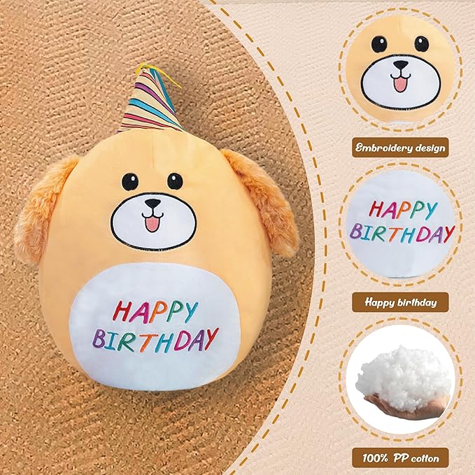 16.5” Birthday Dog Plush Pillow Toy Corgi Soft Stuffed Animal Plushies Cute Dog Birthday Decoration Large Birthday Gifts Happy Plush for Boys and Girls Toddlers