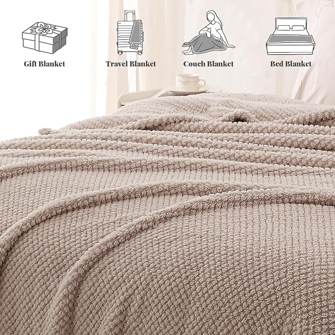 Whale Flotilla Extra Large Soft Fleece Throw Blanket for Couch | 50x70 Inch, Camel, Suitable for Sofa Chair Bed, Fluffy Fuzzy Jacquard Blankets for All Season, Lightweight and Cozy