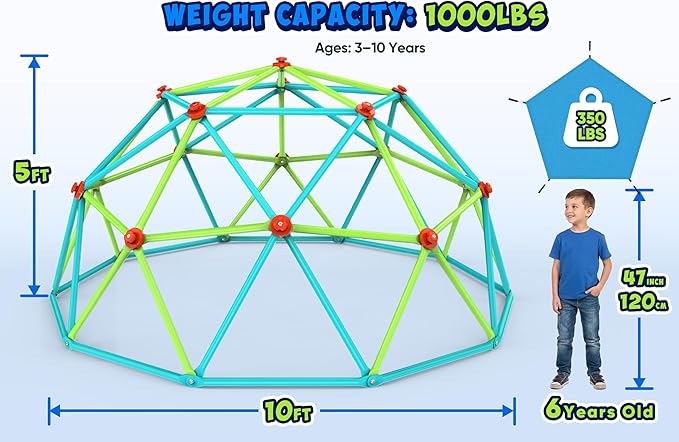 Zupapa10FT Climbing Dome with Hammock, Supports up to 1200lbs Kids Jungle Gym, 10FT Dome Climber with Hammock for Kids 3 to 10 Outdoor Play Equipment