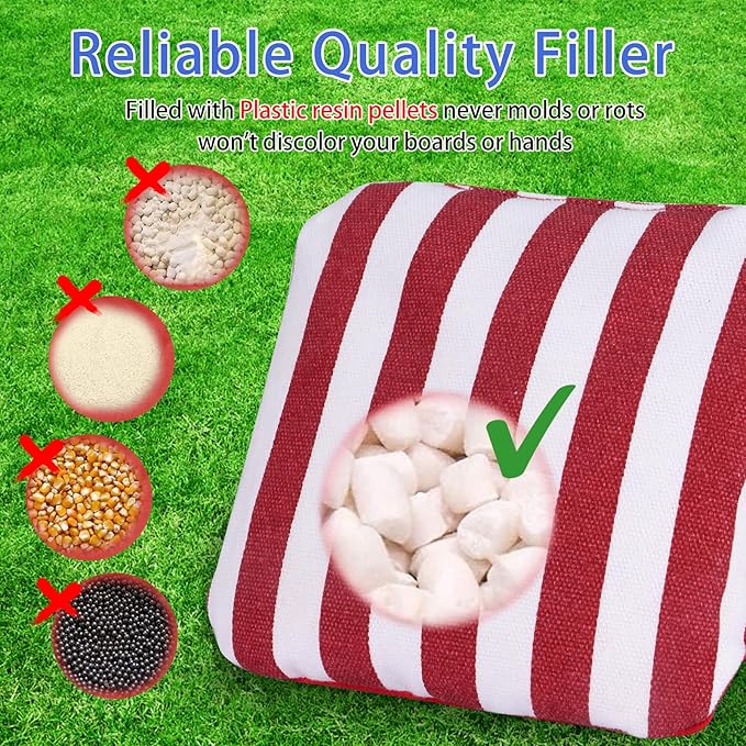 EunHo Regulation Cornhole Bags Set of 8 - Dual Sided Slick and Stick Cornhole Bean Bags for Tossing Game Professional All Weather Pro Corn Hole Bags with Tote Bag