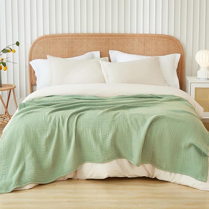 EMME Muslin Blankets for Adults Throw Blanket for Couch Breathable Gauze Soft Lightweight Airy Sage Green Twin 60" x 80"