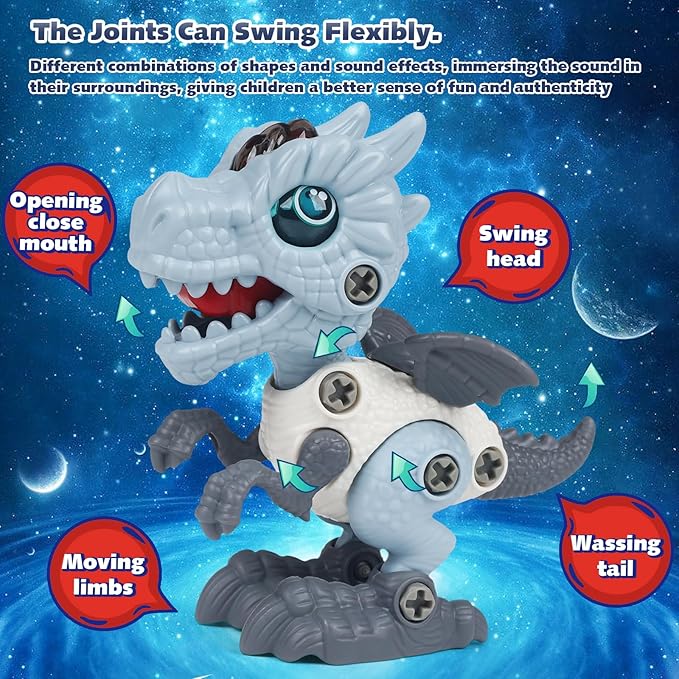 Dinosaur Take Apart Toys for Kids 3-5, STEM Building Construction With Sound and Light, Party Christmas Birthday Gifts for 3-8 Year Old Boys