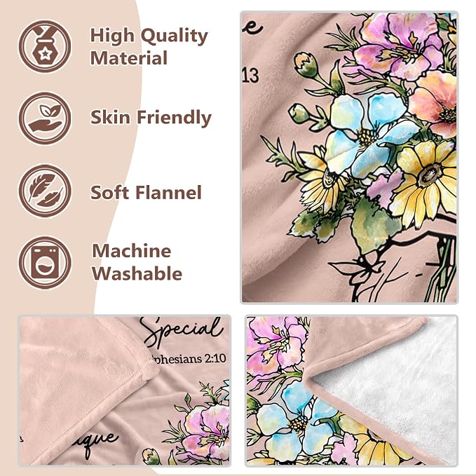 Christian Religious Gifts for Women, Light Pink Birthday Blanket 50''x 60'' | Religious Gifts for Women, Christian Blanket with Flowers, Baptism Christmas Spiritual Gifts for Sister Daughter Mom Grandma