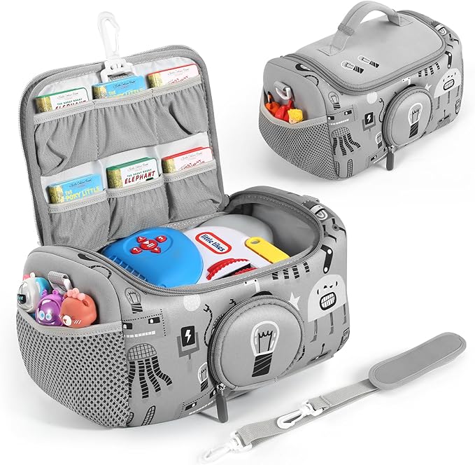 Carrying Case Compatible with Little Tikes for Story Dream Machine Books Starter Set, Portable Storage Bag with Handle and Shoulder Strap for Storytime, Storybook, Character Accessories (Grey)