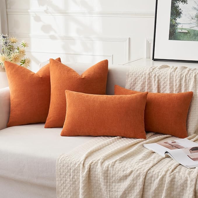 MIULEE Halloween Fall Burnt Orange Chenille Euro Pillow Covers, 22x22 | Set of 2, Soft Farmhouse Modern Home Decor, Decorative Pillowcases for Sofa Living Room Bed