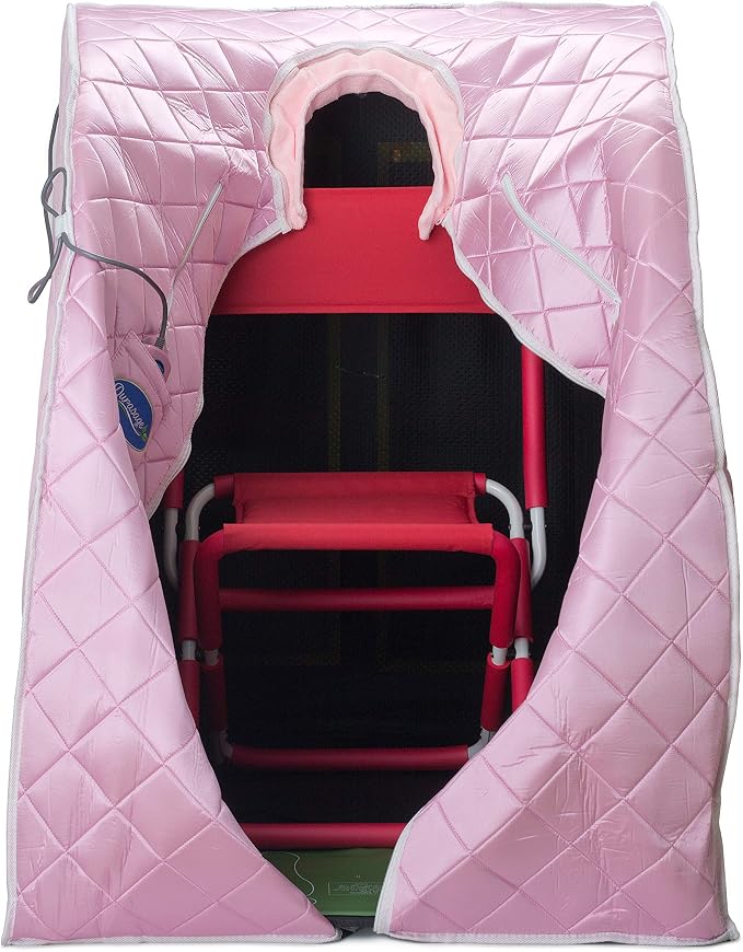 Durasage Personal Ultra Low EMF Portable Infrared Sauna Spa for Home – Detox, Relaxation, 30-Min Timer, Handheld Remote, Heated Footpad, and Chair (Light Pink)