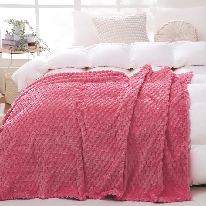 Rose Pink Throw Blanket 108"×90"Gifts for Mom Fuzzy 3D Jacquard Decorative | Flannel Fleece Super Soft Plush Cozy Blanket for Couch Sofa Chair Lightweight