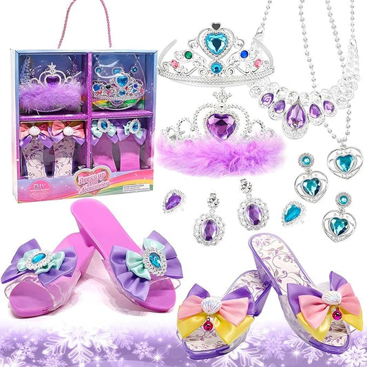 Princess Dress Up for Girls 4-6，Kids Princess Shoes Pretend Play Toys，Beauty Birthday Gifts for 3 4 5 6 Year Old Girl