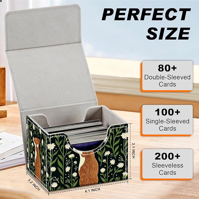 DEGDFSGR Card Game Storage Box for TCG MTG Commander Deck Box Organizer Trading Card Case Storage Box Magnetic Closure Creative Pattern Up to 200 Cards, The Fox is on The Grass
