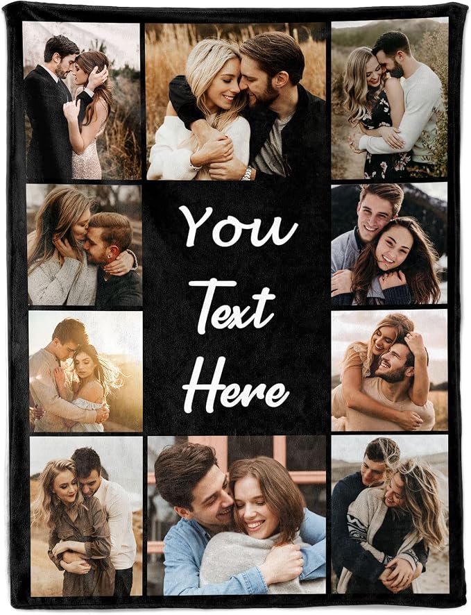 Custom Blanket with Picture Text Customizable Photo Blankets Customized Christmas Valentines Fathers Mother's Day Birthday Gifts Personalized Gifts for Mom Dad Girlfriend Boyfriend Wife Husband