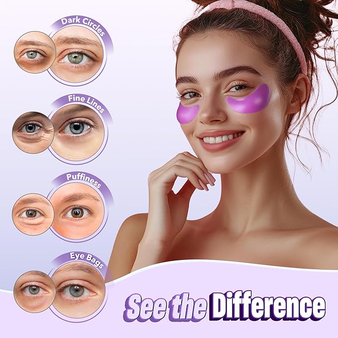 NAZANO Under Eye Patches - 60 Pack for Puffy Eyes, Dark Circles, Bags & Wrinkles with Hydrolyzed Collagen & Hyaluronic Acid - Eye Care Pads for Daily Skincare (Purple)