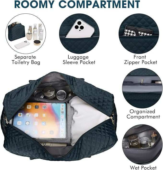 Large Women Travel Duffle Bag - Carry on Overnight Weekend Travel Duffel Tote Gym Bag with Wet Pocket Toiletry Weekender Overnight Bag for Travel Business Trips Sports Hospital 3 Pcs Set