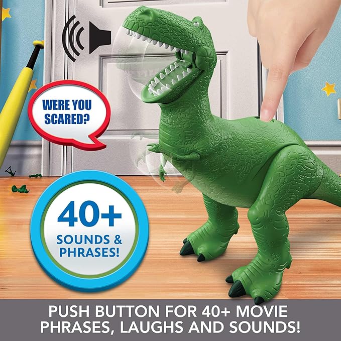 Mattel Disney and Pixar Toy Story Talking Dinosaur Action Figure with Movng Arms, Roarin’ Laughs Rex Dino Toy, 10.8-inch T Rex with 40+ Sounds & Phrases