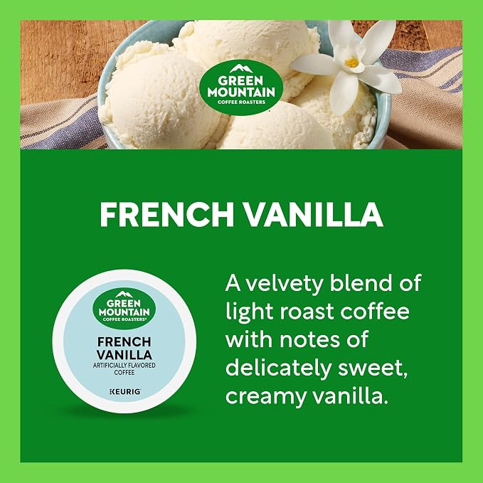 Green Mountain Coffee Roasters French Vanilla Keurig Single-Serve K-Cup pods, Light Roast Coffee, 60 Count (6 Packs of 10)