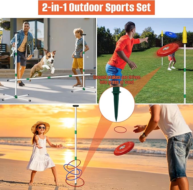 Kovshuiwe Flying Disc Game Set, Bottle Smash Disc Toss Game- Indoor & Outdoor Team Game, Disc Toss Outdoor Games Height Adjustable Bottle Drop Set-Play at The Beach, Lawn, Backyard, Park, Tailgating
