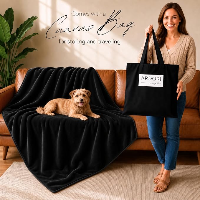 King Size Waterproof Blanket for Bed, Black & Gray Absorbent Fleece 82x82" | Plush Water Proof and Stain Resistant Layered Blankets, Leakproof Top Cover