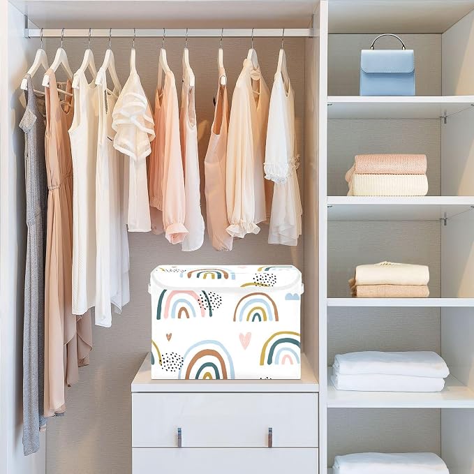 Cartoon Rainbow Storage Bins with Lids and Carrying Handle,Foldable Storage Boxes Organizer Containers Baskets Cube with Cover for Home Bedroom Closet Office