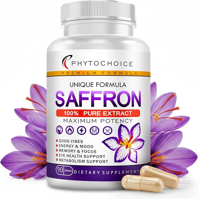Saffron Supplements - 100% Pure Saffron Extract Capsules - Boost Energy & Mood, Support Eye & Heart Health, Focus, Vision - Pure Saffron Extract 88.5 mg - Made in USA for Women & Men - 90 Capsules