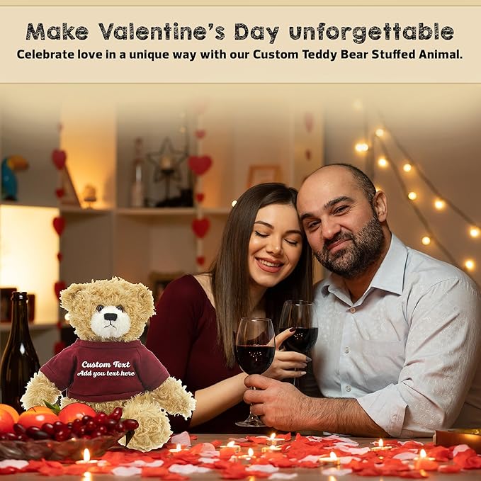 Customized Beige Brandon Bear - 12 inch Personalized Stuffed Bear Plush Toy - Perfect Custom Shirt Bear Gift for Graduation Valentines Graduation Easter Holidays (Mehroon Shirt)