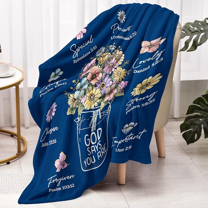 Navy Blue Christian Religious Gifts for Women, Christian Blanket 80''x 60'' | Birthday Gifts for Women, Christmas Spiritual Baptism Religious Gifts for Sister Mom Daughter Girls Wife, Soft Throw Blankets