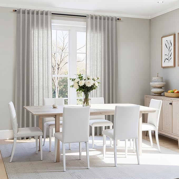 Nanspring Light Gray Linen Curtains 90 Inches Long for Living Room Simple Modern Farmhouse Linen Coastal Decor Back Tab Rod Pocket Light Filtering Semi Sheer Grey Curtain for Bedroom 52x90, 2 Panels