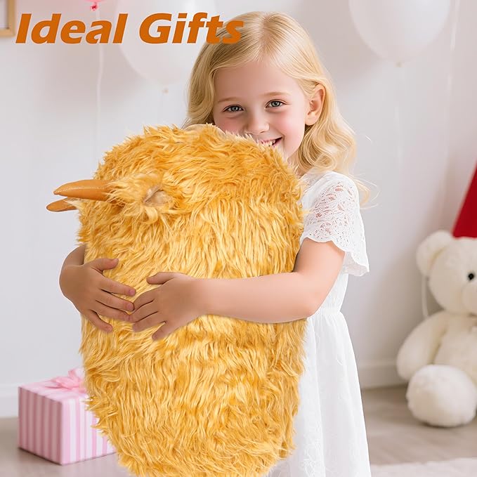 Wepop 20 in Fluffy Highland Cow Stuffed Animal, Giant Highland Cow Plush, Adorable Cattle Stuffed Animal Plushie Pillows Gifts for Kids and Adults