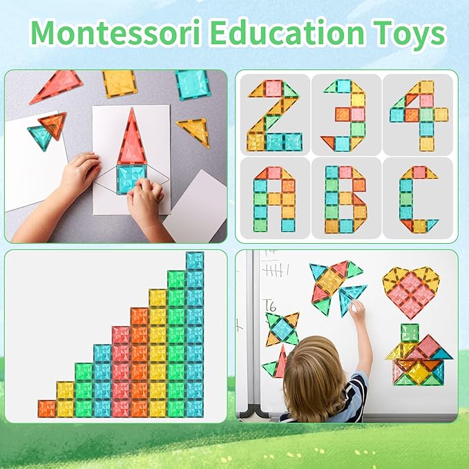 Magnetic Tiles 100-Piece Set for Kids, Magnetic Building Blocks STEM Toys for Age 3+ Boys and Girls, Educational Magnet Construction Tiles for Creativity & Learning