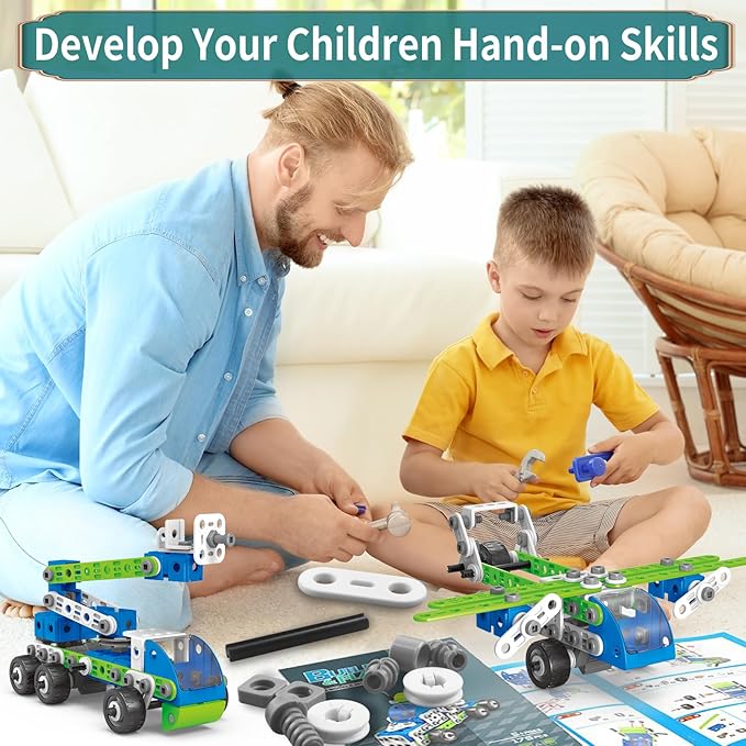 STEM Building Toys for Kids Ages 4-8, 175 Pcs Educational Construction Kit, Building Blocks Set, 18 in 1 Creative Engineering Pull Back Cars, Birthday Gift for Boys & Girls 4 5 6 7 8 9 10 Year Old