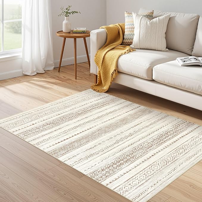 Nakagishi Boho 3x5 Area Rug Living Room Rugs Machine Washable Brown | Soft Underfoot, Stain Resistant, Carpet for Bedroom/Kitchen/Entryway/Hallway, Bathroom Pet & Kid Friendly Moroccan Farmhouse