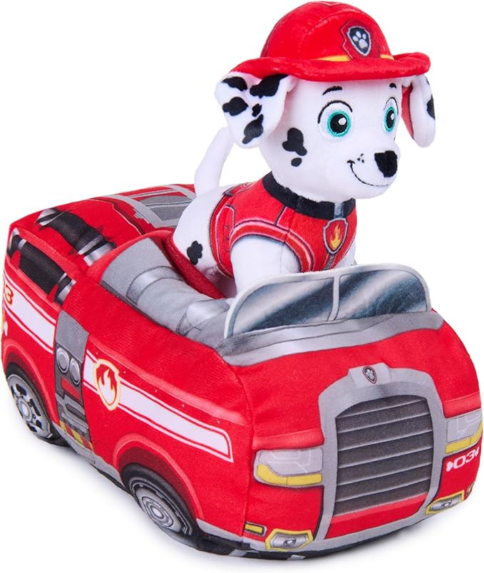 Paw Patrol Marshall 2-in-1 Vehicle Plush, 6-Inch Stuffed Animal with 8-Inch Plush Toy Firetruck, Kids Toys for Boys and Girls Ages 3 and Up