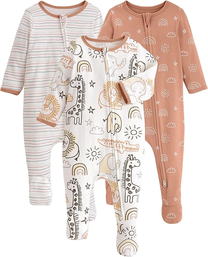 Yoofoss Baby Pajamas 100% Organic Cotton Baby Sleepers for Newborn 0-3 3-6 6-9 Months Boys Girl Clothes 3pcs Footed PJs