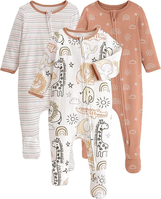Yoofoss Baby Pajamas 100% Organic Cotton Baby Sleepers for Newborn 0-3 3-6 6-9 Months Boys Girl Clothes 3pcs Footed PJs