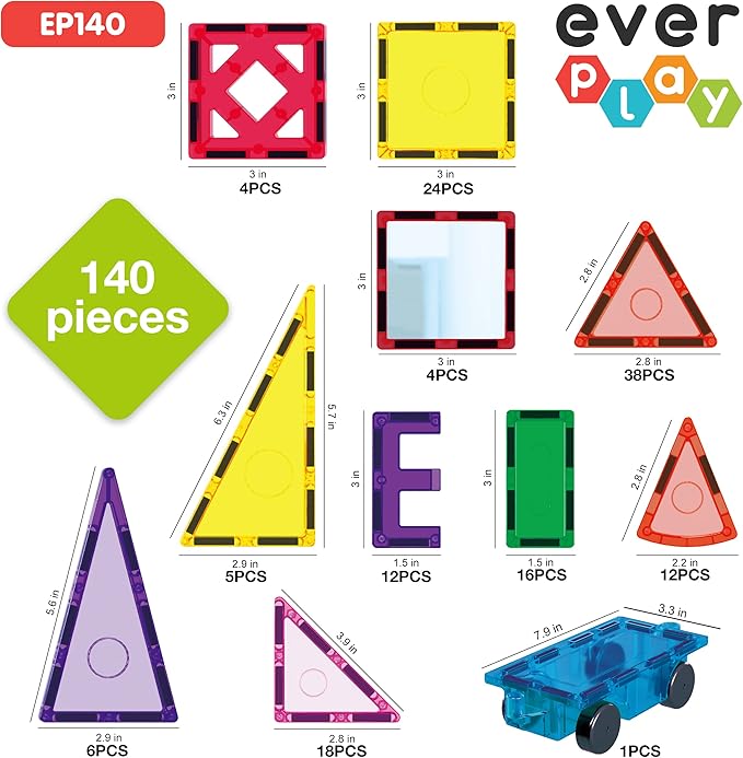 140 pc Castle Rocket Magnetic Tiles with Car Set Building Block Toys STEM Educational Learning Magnet Toy Preschool Montessori Boys & Girls Smart Kit Games Gifts for Age 3+ Kids Toddlers