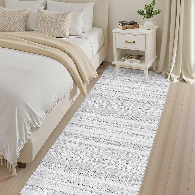 cotiled Hallway 2.6x8 Runner Rugs: Washable Boho Rugs with Non Slip Backing Large Soft Indoor Low Pile Carpet for Living Room Bedroom Farmhouse Dining Room Lightweight Home Decor Dark Grey