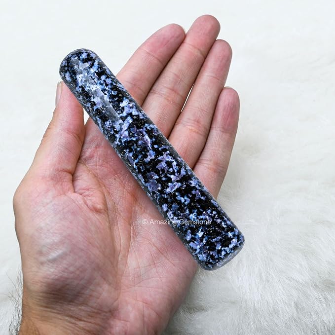 Amazing Gemstone Indigo Gabbro Crystal Wand Massage Stick - Pelvic Wand Gua Sha for Adults - Crystals and Healing Stones Massage Wands for Adults Gifts (Smooth)