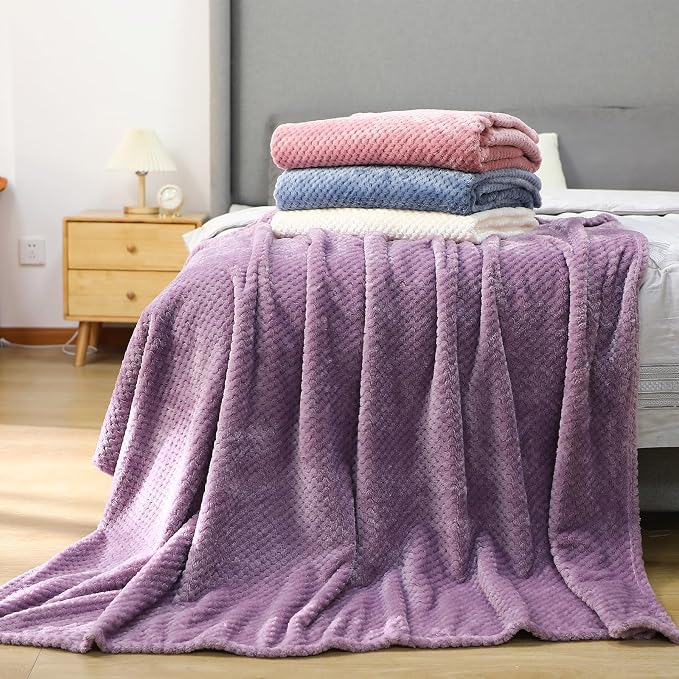 Newwiee 4 Pcs Fleece Throw Blanket, 3D Waffle Textured,Fresh Colors | Soft Lightweight Set for Couch Bed Sofa, Warm Winter Throws, No Shedding Pilling, Flannel Waffle Texture, 50x60 Inch
