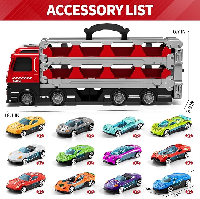 78 inches Transport Truck with 24pcs Die-Cast Cars Toys, Cars Toddler Toys Gifts for 2-7 Years Old Boys & Girls, Blue Modern Truck Toys