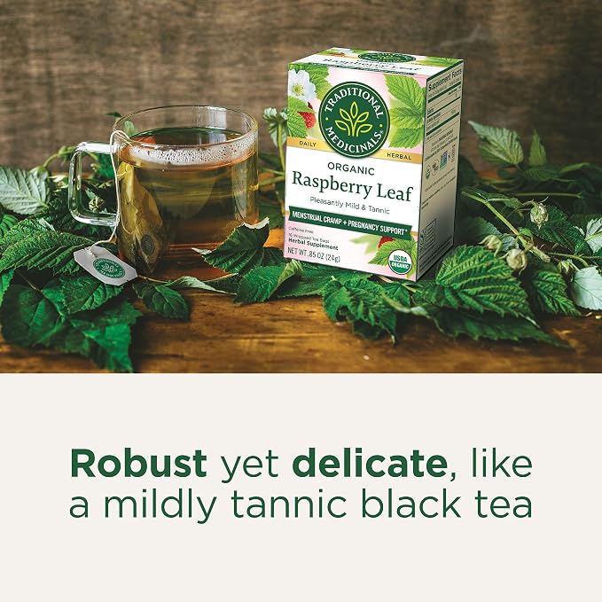 Traditional Medicinals Organic Raspberry Leaf Herbal Tea, Eases Menstrual Cramps & Supports Healthy Pregnancy, 16 Tea Bags (Pack of 2)