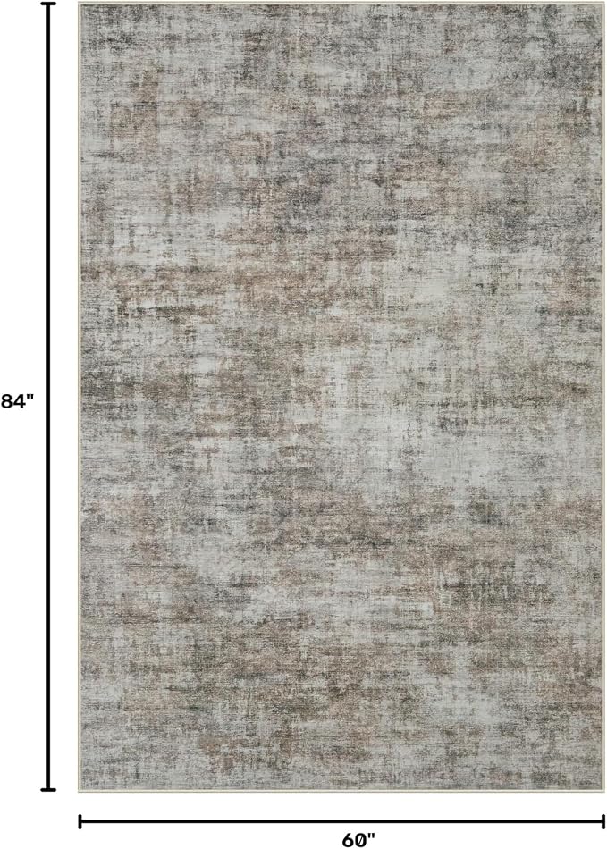 5x7 Area Rugs Washable Rug: Modern Abstract Living Room Rug Soft Anti-Skid Thin Carpet Indoor Floor Non-Shedding Carpets for Bedroom Dining Room Farmhouse Nursery Home Office Brown Black