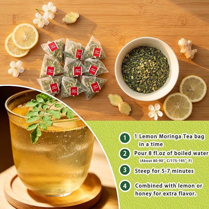 Samcci - Moringa Tea - 50 Tea Bags - Pure Moringa Leaves, Herbal Tea for Supporting Digestion & Immune System - Non-GMO - Vegan - Caffeine-Free - Natural Herbal
