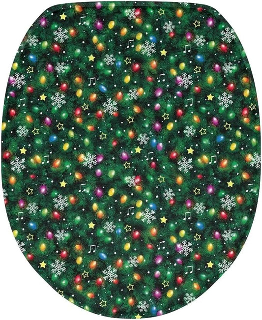 Toilet Seat Cover, Machine Washable Reusable Toilet Seat Cover, Fits Most Round, Elongated and Oval Toilet Lid Cover-Christmas Tree