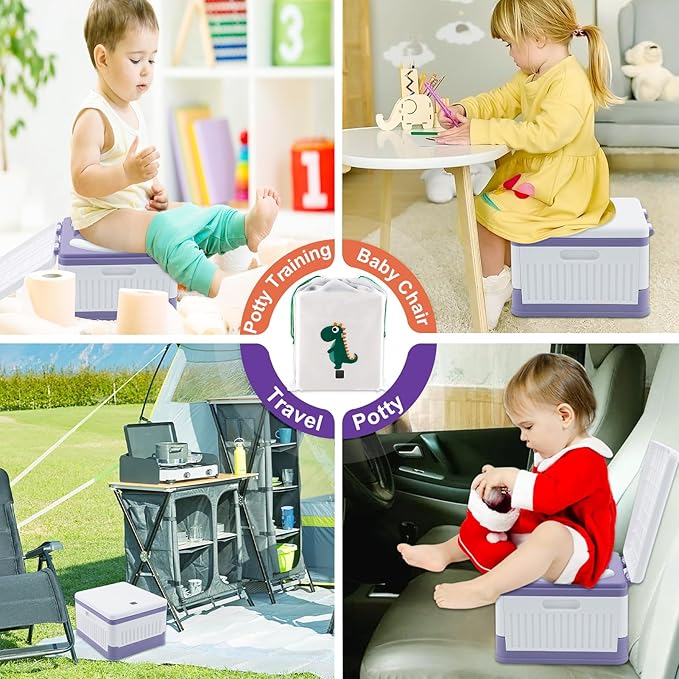 Fabulas Portable Potty for Toddler Travel, Foldable Travel Potty Training Toilet Seat for Kids Boys Girls, Emergency Mobile Toilet In Car for Camping, Outdoor, Indoor, with 30 Disposable Bags, Purple