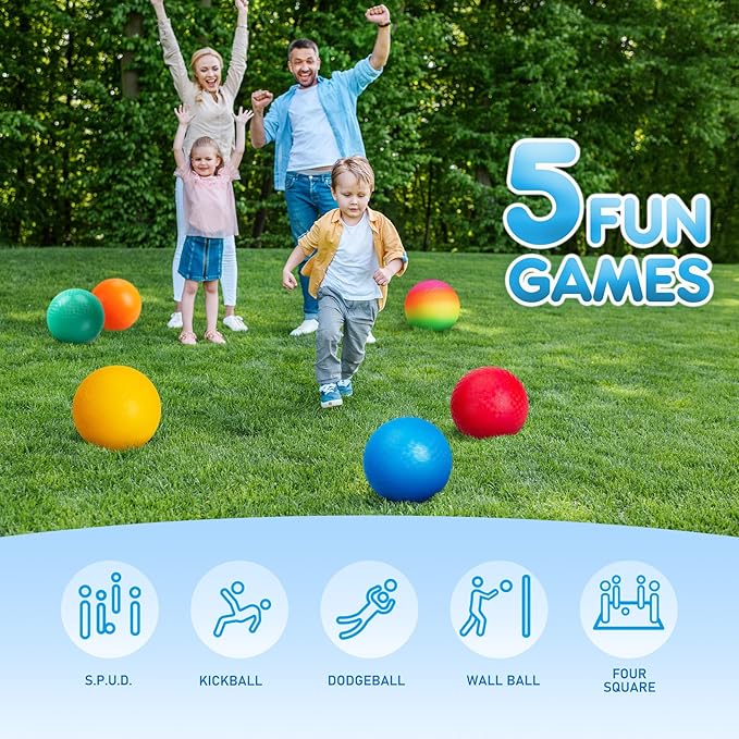 EVERICH TOY 12 Pack Playground Balls Dodgeball Set, 8.5 Inch Dodge Kick Ball Kickball Handball for Kids Adults, Indoor Outdoor Sports Toy for Yard Camp School Recess Ball Game for Boys Girls with Pump